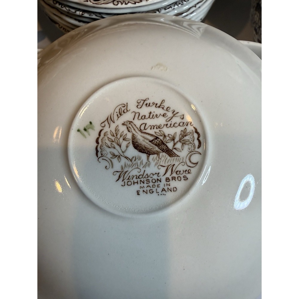 Johnson Bros Wild Turkey Native American Windsor Ware 9 Cups 10 Saucers Set - Picture 8 of 11